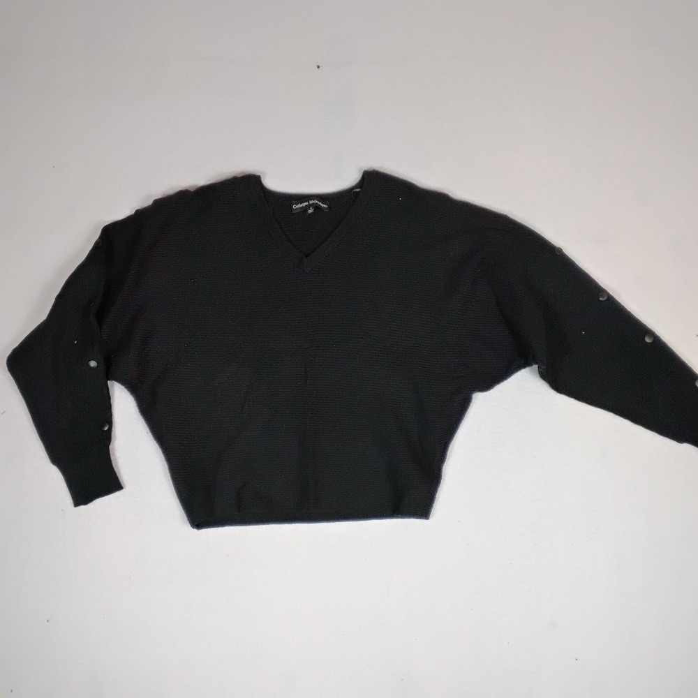 Catherine Malandrino Womens Black V-Neck Sweater Snap Button Sleeve Sz S